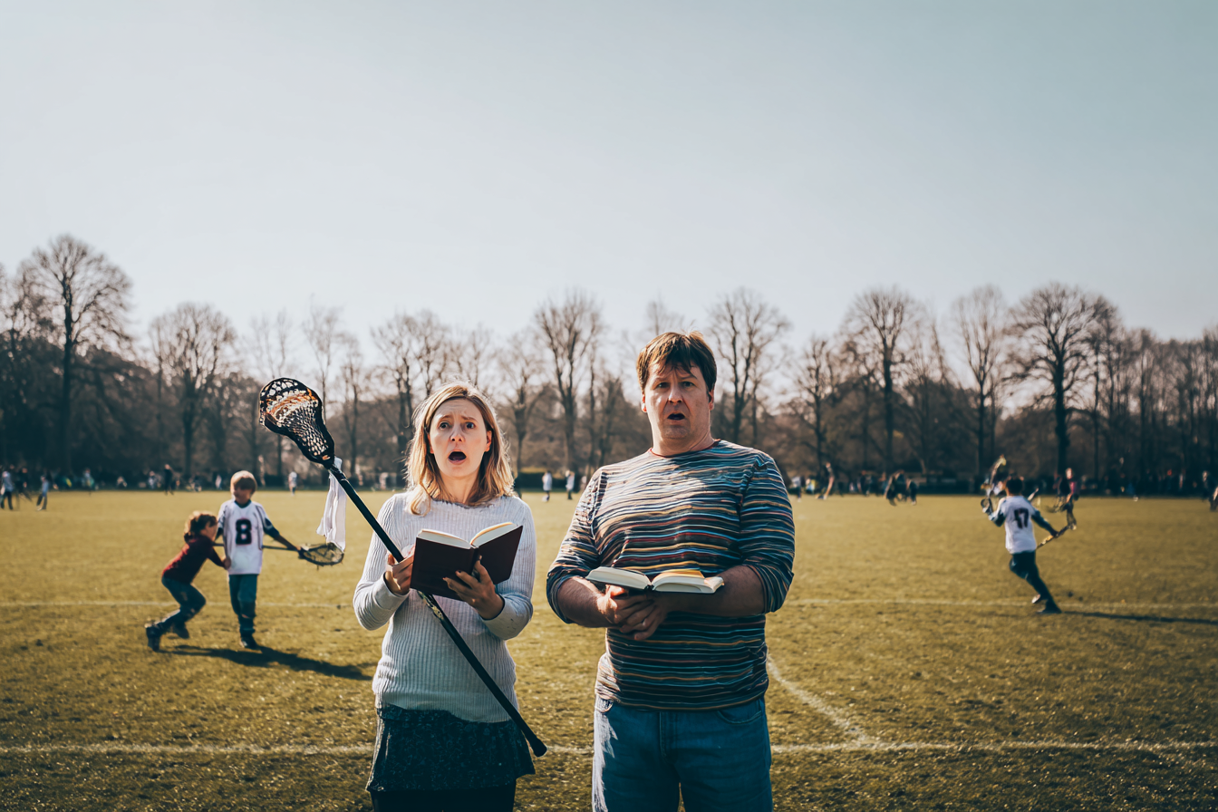 Confused parents learning lacrosse